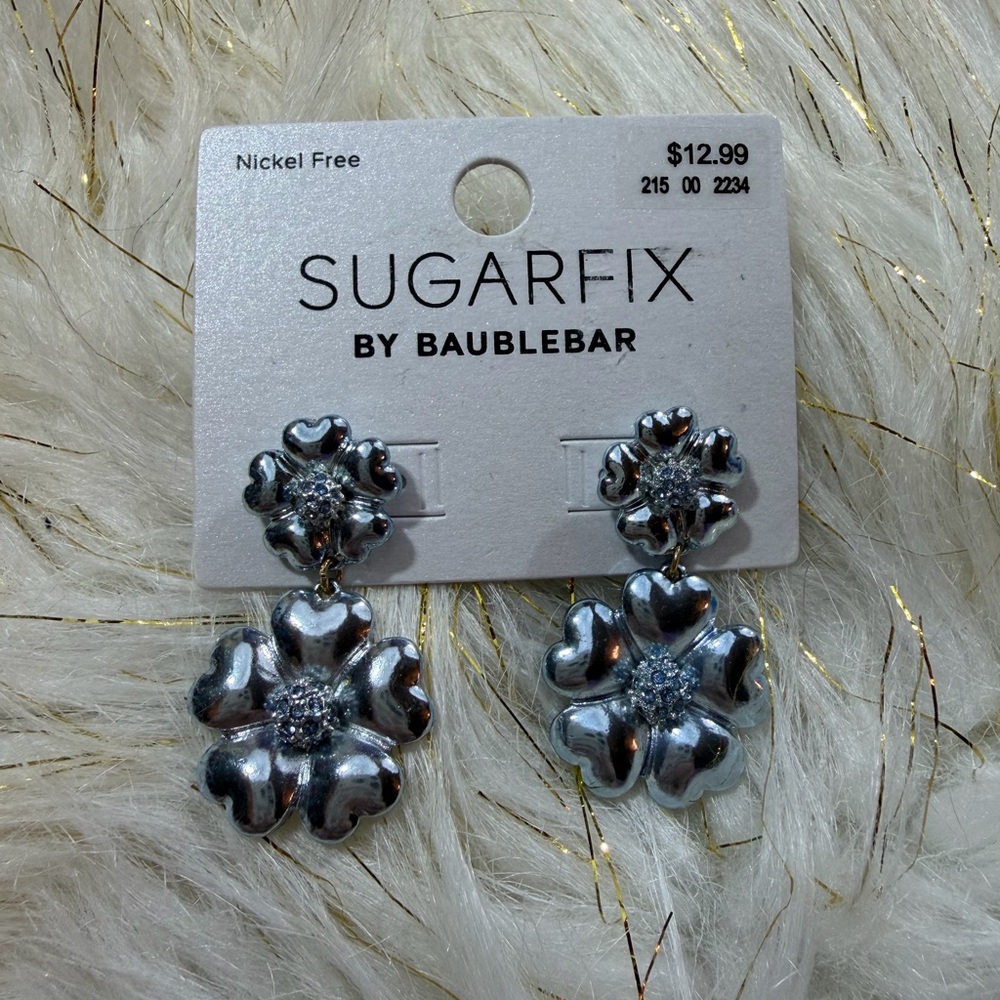 Blue silver flower earrings with rhinestones nwt
